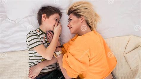 Mother With Son On Bed Mother And Son Having Fun Stock Image Image