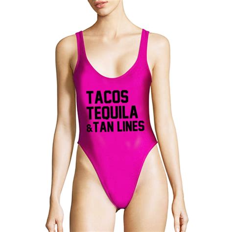 Women One Piece Tacos Tequila And Tan Lines Letter Print 2018 Swimwear