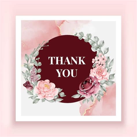 Free Vector Beautiful Rose Flower Watercolor Thank You Card