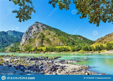 Landscape With Mountains And River Gorny Altai Siberia Russia Stock