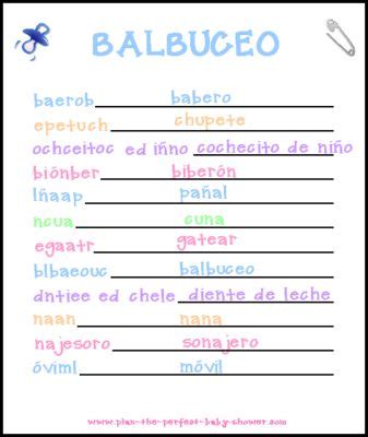 Ordena las letras para formar la palabra correcta. TARJETAS EDITABLES Y JUEGOS PAR EL BABY SHOWER GRATIS ...