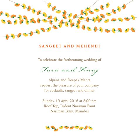 Mehendi And Sangeet Invitations Marigold Strings Sangeet Illustrated