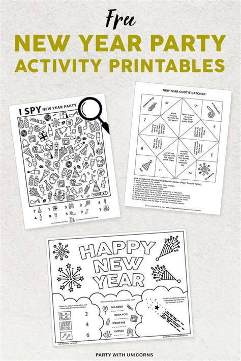 New Years Printable Activity Sheets For Kids Party With Unicorns
