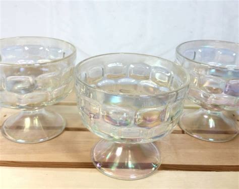Vintage Iridescent Federal Glass Clear Sherbet Bowls Footed Colonial Pattern Bowls Yorktown