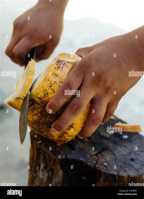 Man Cutting Coconut Hi Res Stock Photography And Images Alamy