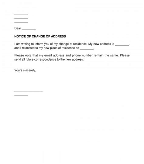 Notice Of Change Of Address Sample Template