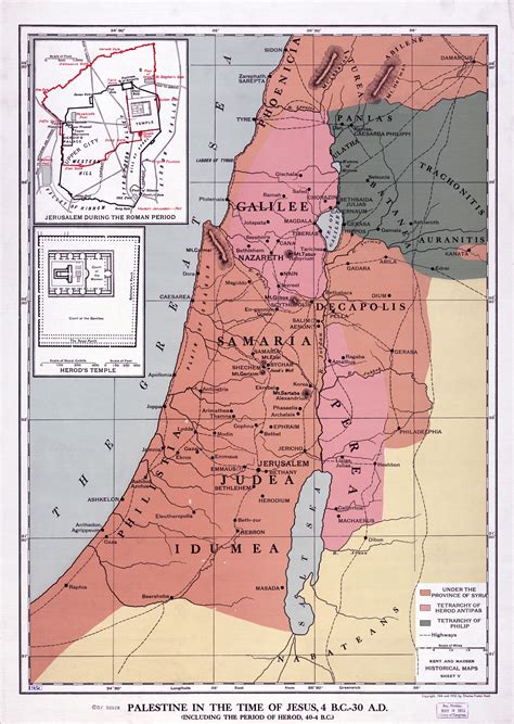 Large Detailed Old Map Of Palestine In The Time Of Jesus 4 B C 30 A D 1912 Palestine