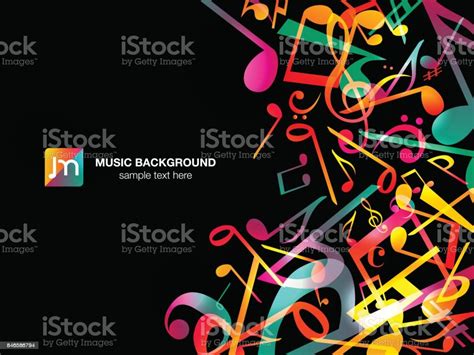 Colorful Music Notes Vector Illustration Abstract Black Background