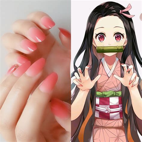 Demon Slayer Cosplay Kimetsu No Yaiba Kamado Nezuko Pink Fake Nail