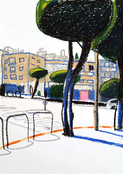 Hapoel Street 21x29 7 Cm Oil Pastel On Paper 2016 Painting