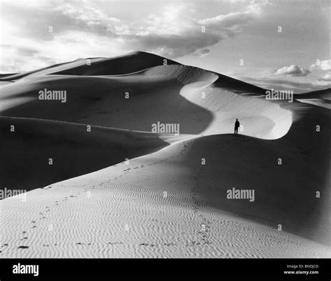 Usa California Person On Sand Dunes In Desert Stock Photo Alamy