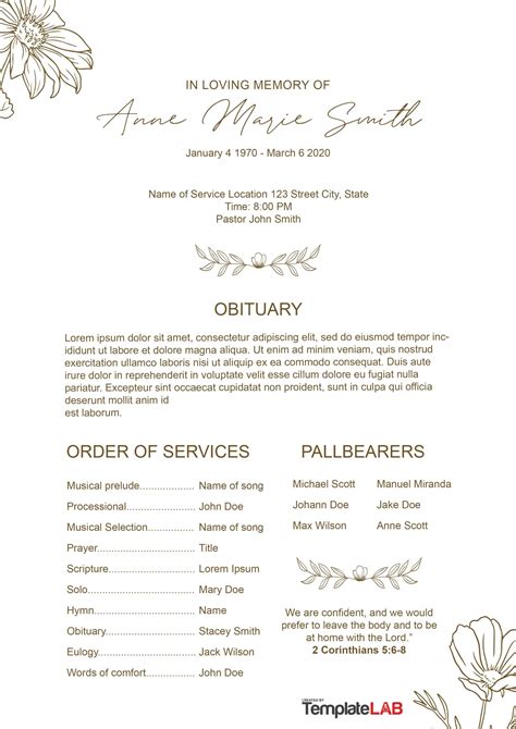 Funeral Program Template Photoshop Ms Word Template Flower Funeral