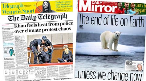 Newspaper Headlines Climate Protests Cause Chaos Bbc News