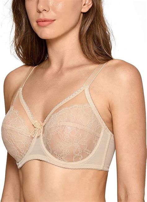 Delimira Womens Plus Size Sheer Lace Underwire Unlined Minimizer Full Coverage Bra At Amazon