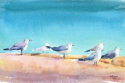 Seagulls Painting Original Art Seascape Watercolor Bird Etsy