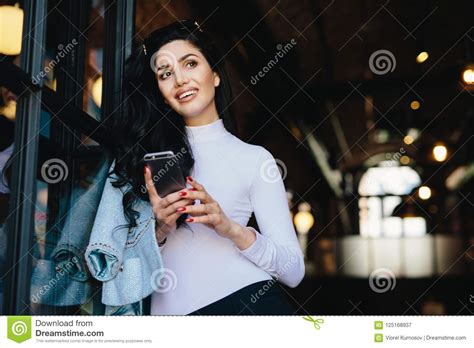 Dreamy Stylish Brunette Lady With Appealing Appearance Dressed E Stock
