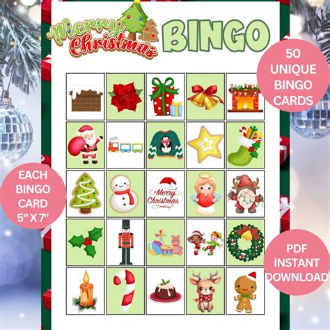 50 Merry Christmas Bingo Cards 50 Unique Prefilled Game Etsy