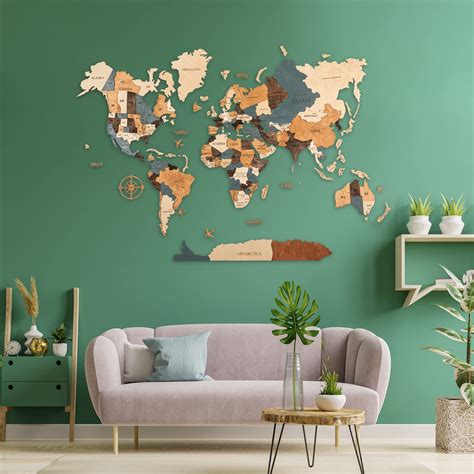 Buy Wooden World Map Wall Decor Travel Map With Pins Wooden World Map