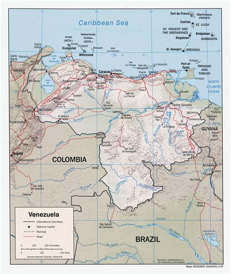 Большая подробная политическая карта Венесуэлы с рельефом дорогами и