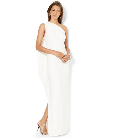 Lyst Lauren By Ralph Lauren One Shoulder Ruched Gown In White