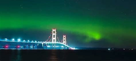 Majestic Northern Lights Over Mackinac Bridge