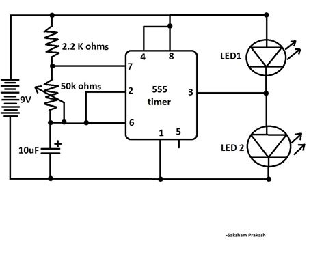 Simple 555 Timer Flashing Led Circuit