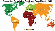 Population Growth Per Continent From 2000 to 2018 : r/MapPorn