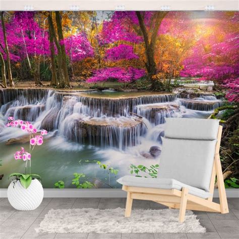 🥇 Wall Mural Waterfalls In The Forest In Autumn