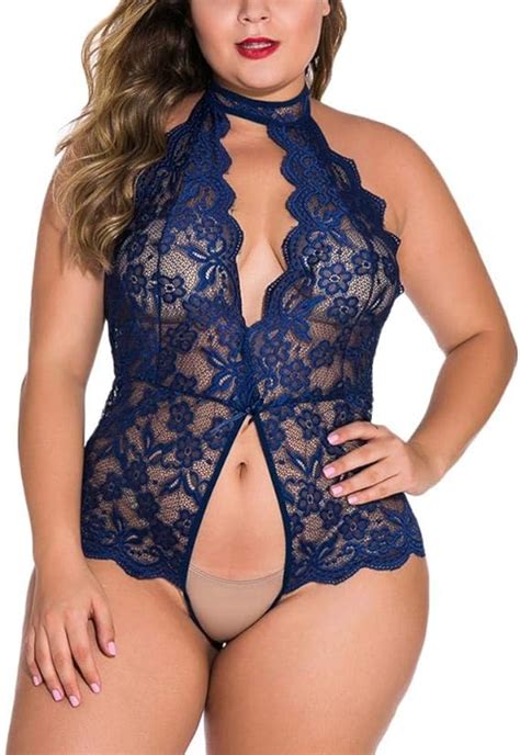 Pijamas Para Mujer Body De Encaje Con Entrepierna Abierta Cuello Halter Bordado Floral Mono