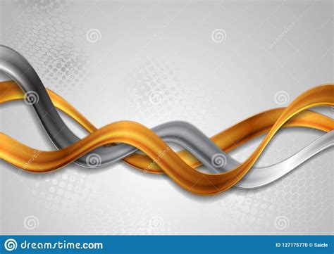 Bronze And Silver Waves On Grey Background Stock Vector Illustration