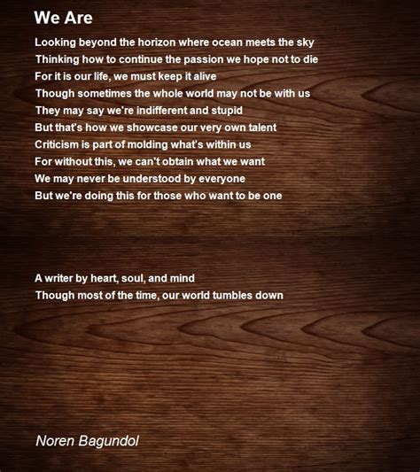 We Are Poem By Noren Bagundol Poem Hunter