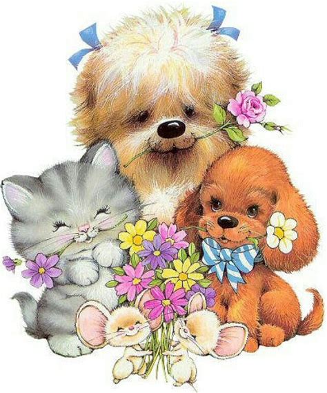 Puppies And Kitten Dog Clip Art Cute Animal Illustration