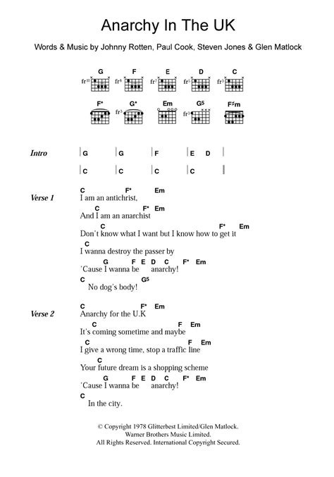 Anarchy In The Uk Sheet Music The Sex Pistols Guitar Chords Lyrics
