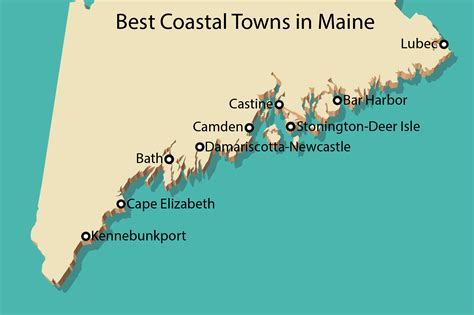 A Map Of Maine Coastal Towns From Kennebunkport In The West To Lubec