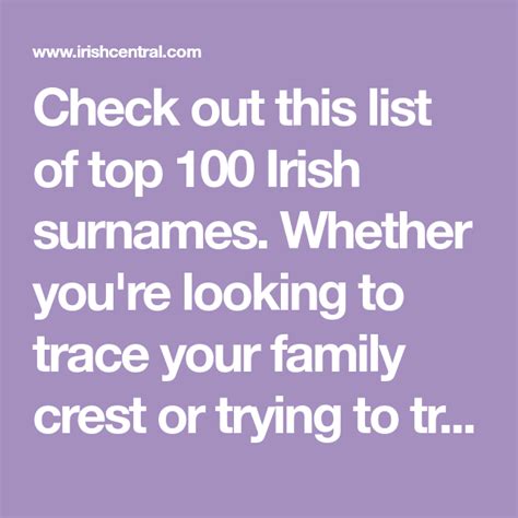 Want To Know The Top 100 Irish Last Names Irish Last Names Irish