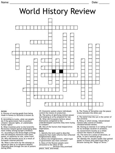 World History Review Crossword Wordmint