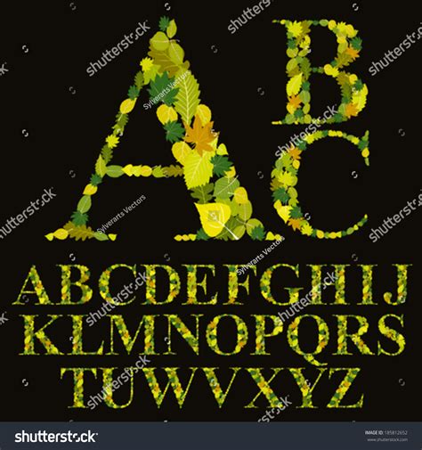 Floral Font Made With Leaves Natural Alphabet Letters Set Vector