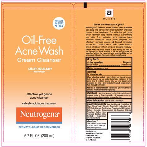 Dailymed Neutrogena Oil Free Acne Wash Cleanser Salicylic Acid Cream