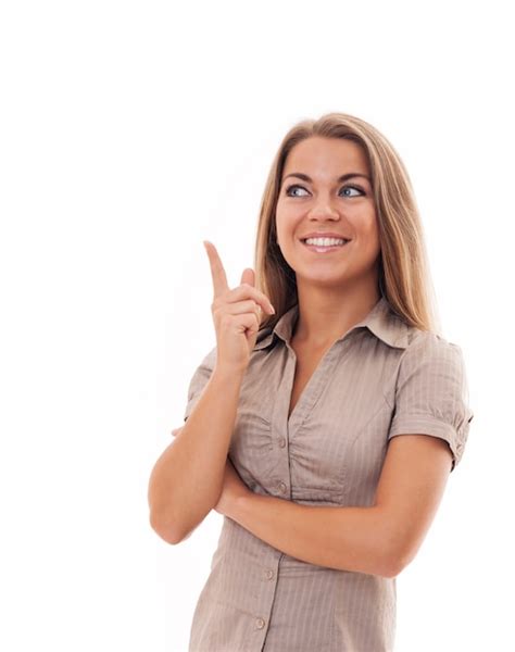 Free Photo Attractive Woman Pointing At Copyspace