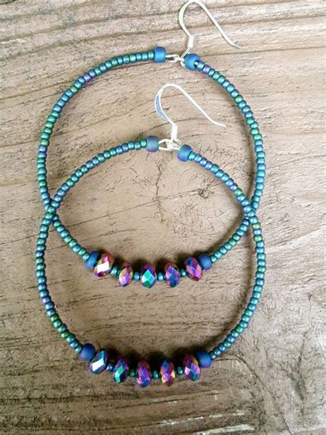 Turquoise Hoops Beaded Hoops Turquoise Earrings Turquoise Etsy