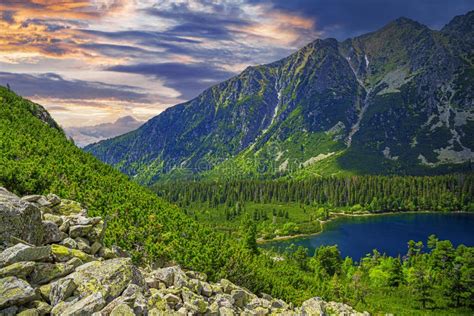 Picturesque Panoramic View Of Popradske Pleso Tatra Mountains