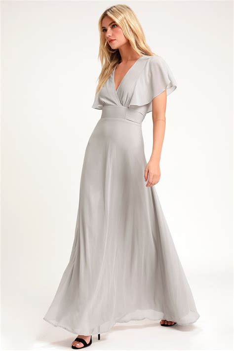 Dearly Loved Light Grey Flutter Sleeve Maxi Dress Maxi Dress With