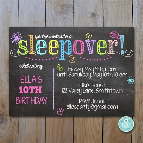Sleepover Invitation Chalkboard Sleepover Party Instant Download