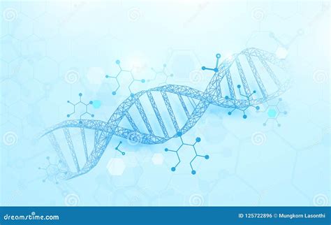 Wireframe Dna Molecules Structure Mesh On Soft Blue Background Science