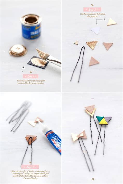 Diy Geometric Hairpins Leather Diy Gold Leather Leather Scraps Cute