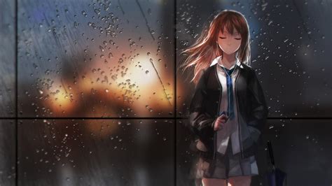 Hd Girl Anime Rain Glass Light Schoolgirl Wallpaper Download Free 146831