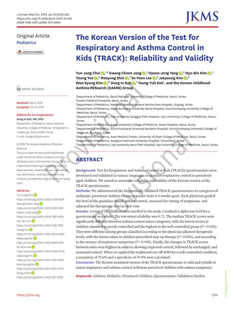 Pdf The Korean Version Of The Test For Respiratory And Asthma Control
