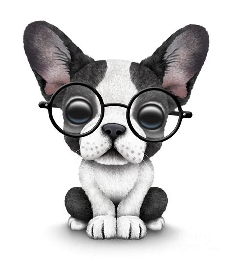 Cute French Bulldog Puppy Wearing Glasses Digital Art By Jeff Bartels