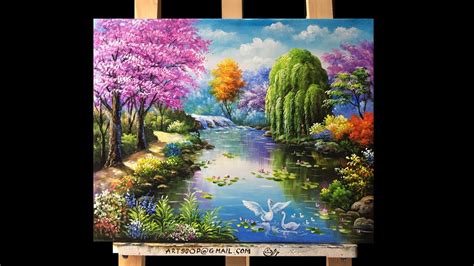 Beautiful Gardens And Flowers Acrylic Painting Youtube