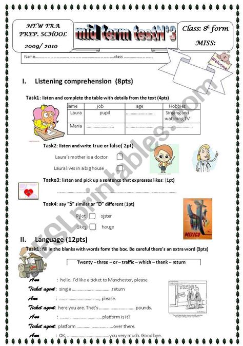 Mid Term Test N° 3 8 Th Form Esl Worksheet By Oussa